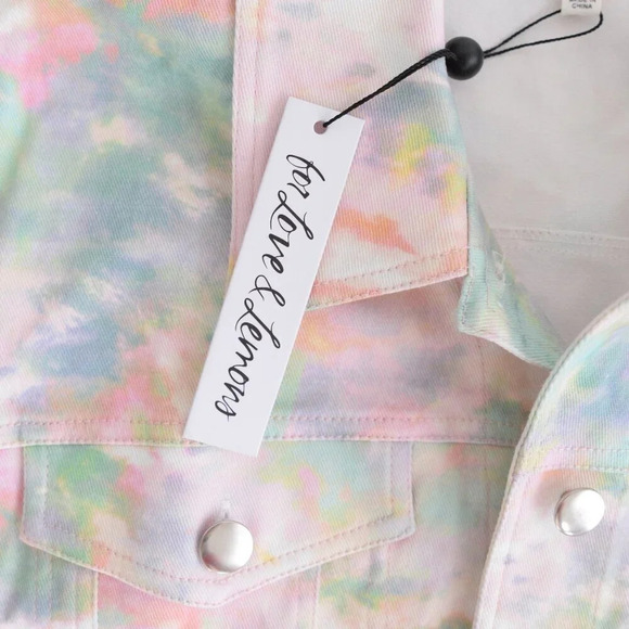 For Love  & Lemons Delphine Tie-Dye Print Cropped Denim Button Up Jacket L NWT - Picture 12 of 13